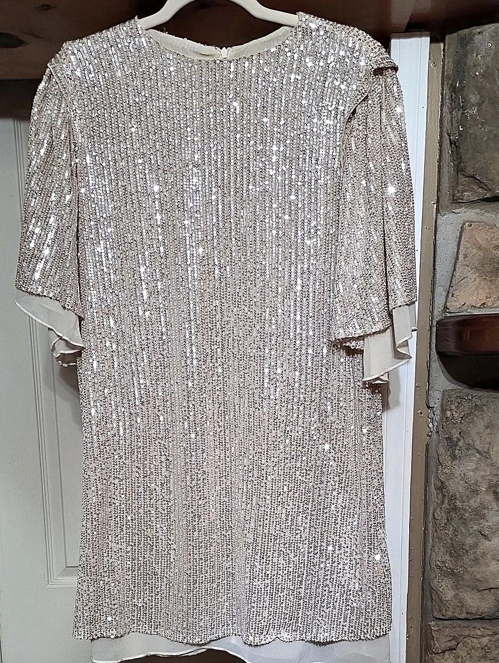 Sequin Mini Dress in Biege & Silver Like New